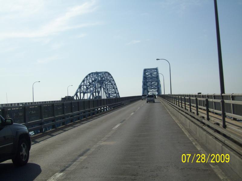 Crossing over the Niagara River on I-190 going toward the Peace Bridge to get to Canada.