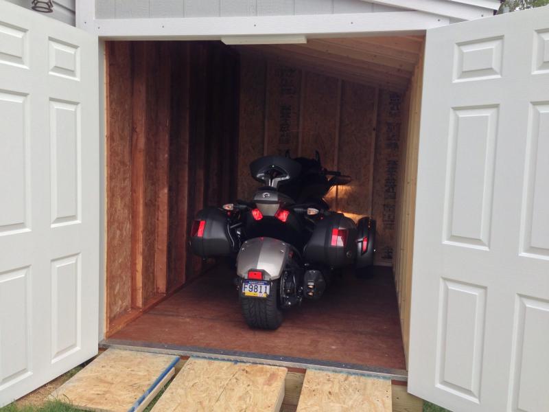 Custom built home for my Spyder. Just needs a permanent ramp.