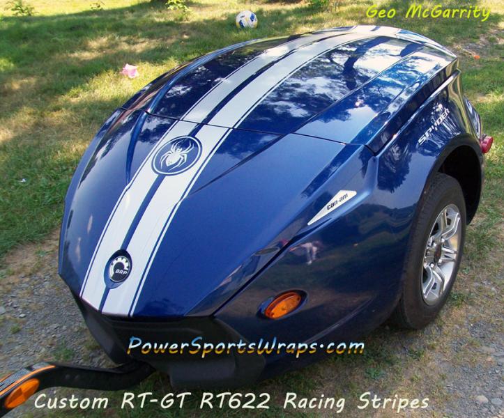 Custom RT-GT Racing stripes with Spider Emblem incorporated on top.  Geo M.