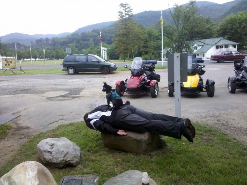 Deb "Planking" with Teddy on top
