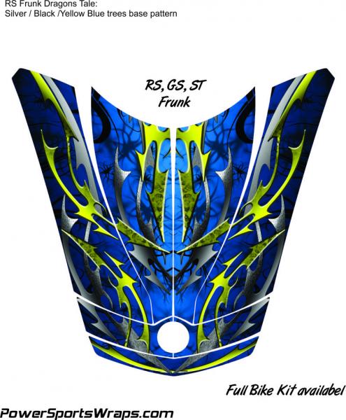 Dragons Tale Blue trees Gray Yellow: We can also provide you with just the front trunk wrap if you like.  Call for details.