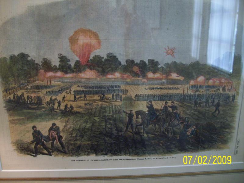 Drawing depicting Battle of Irish Field; on the then plantation and these troops then seized the Manor.