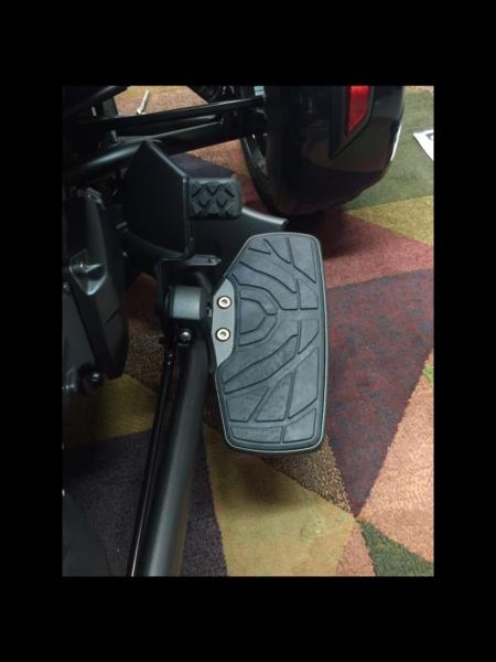 Drivers floorboard I am almost 6,4 and the foot pegs were on position five this gave me just a little bit more room and love the way they feel