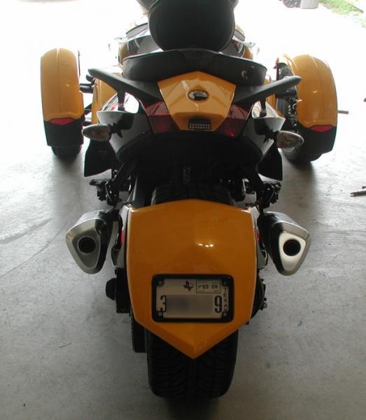 Dual GSX-R1000 mufflers.