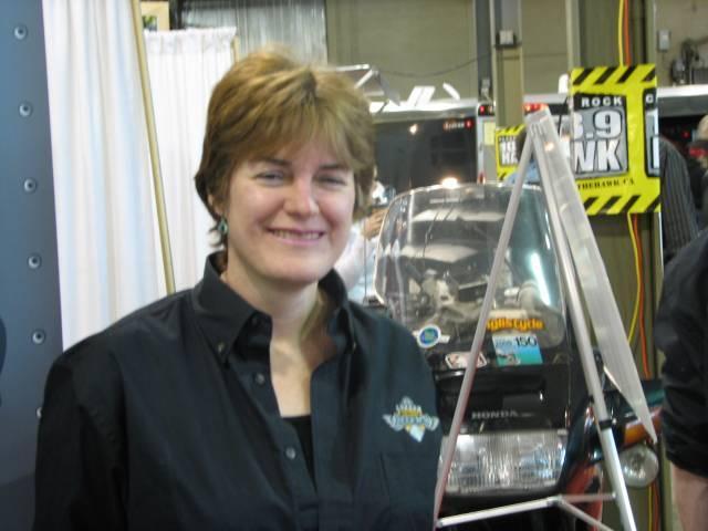 Gail at Ride for DAD booth, London Motorcycle Show 2008