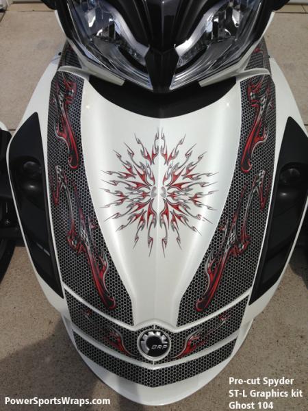 Ghost 104 Red Honey Comb- Front trunk and as you can see we produced this on transparent film so the bike colors show through in the lighter sections.