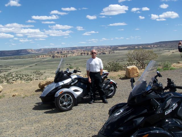 Going to Acoma New Mexico, the Acoma Pueblo is on the large mesa just above the windshield.