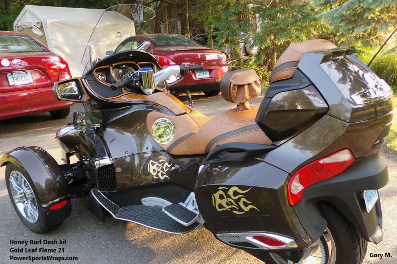 gold leaf flames 21 style.  Spyder RT flame kits available. Email us your ideas:  pete@powersportsWraps.com