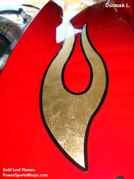 Gold Leaf Spyder Flames - Close up view of our gold leaf flame for the Can-am Spyder. 814-838-6377