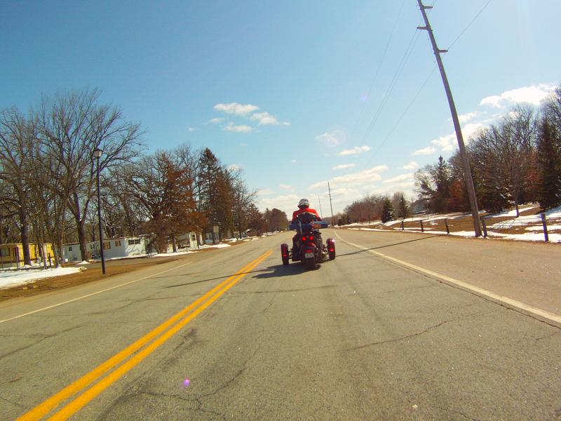 Heading out of our town with snow on the sides of the road!