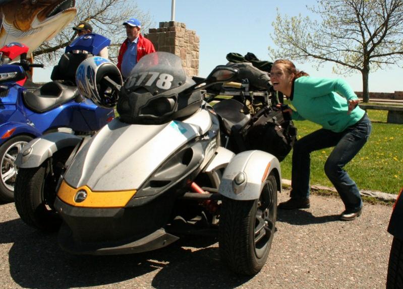 Heather clowning around by the Death Machine