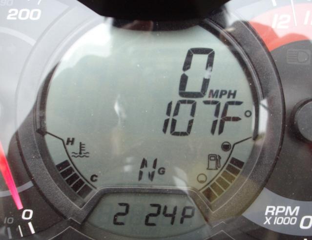 HOT DASH upon return to Pensacola today.
NOTE; Only 5 bars on engine heat.
Ambient just dropped from 109!