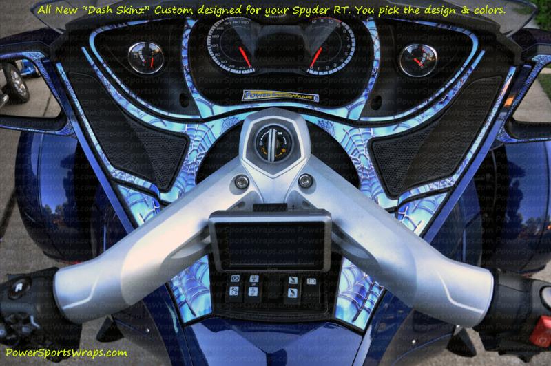 How about this design for your Orbital Blue RT?  3D chrome web design really sets off your Blue Spyder RT. Optional glove box is availalel too..