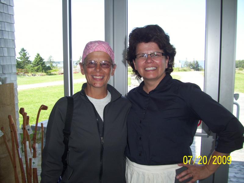 Jennifer and Leona (one of the docents ) at Le Village Historique Acadien in Pubnico, NS.