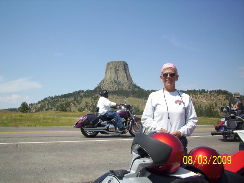 Jennifer and the Tower and some bikers.