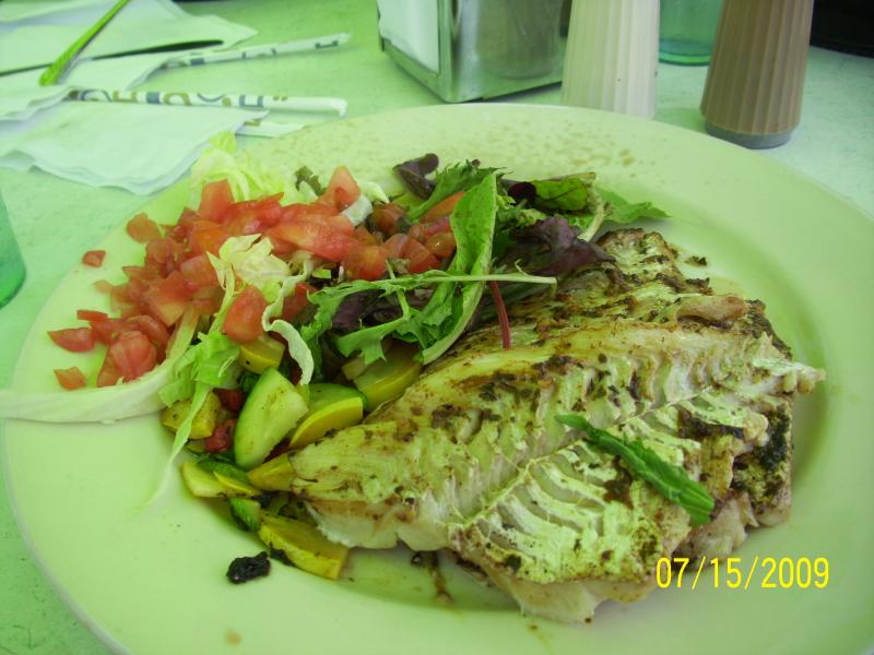 Jennifer's halibut lunch; wonderful and yes, it was all eaten. No room to bring it home and no one to share with. Cafe Nicole's place across from the 