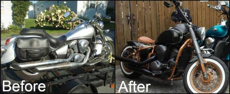 KaBob before & after. The silver bike was a second hand bike purchased as a "donor cycle" to repair my machine after my accident in 2012. The remainde