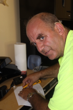 Larry using the hole template