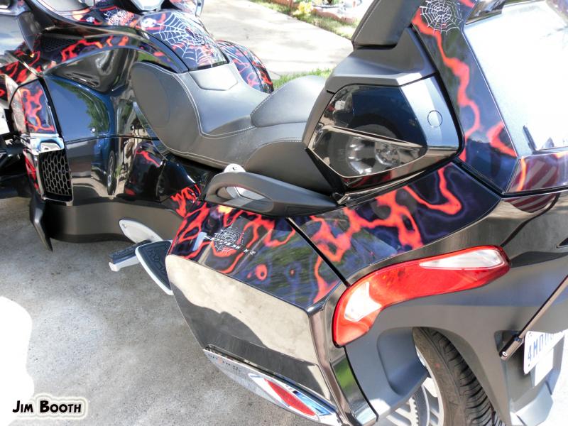 Leisure Time RT- Example of pre-cut template for Spyder RT. Easy to apply peel & stick to fit withing the panel on  bike.  Email: pete@powersportswrap