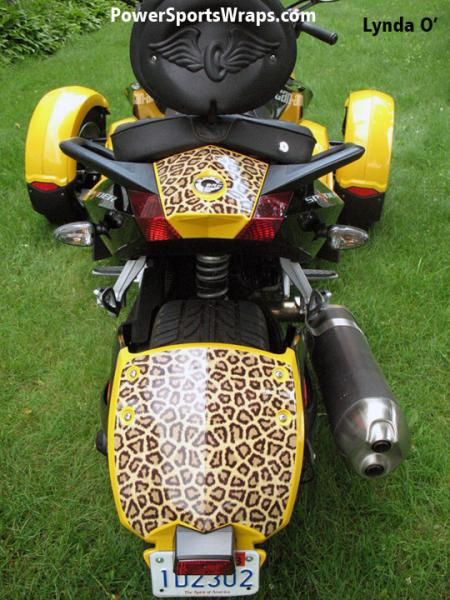 Leopard RS  pre cut kit rear fender & tail for Spyder RS, GS, RSS, ST. To order call 814-838-6377  Other animal skins available.