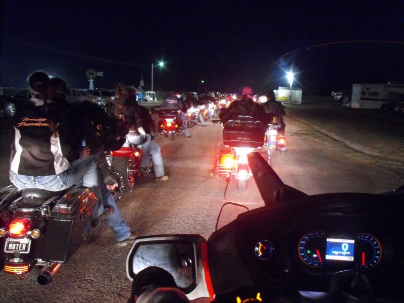 Lining up for the parade, and surrounded by Hogs