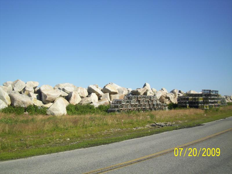 Lobster pots going toward Forchu lighthouse.