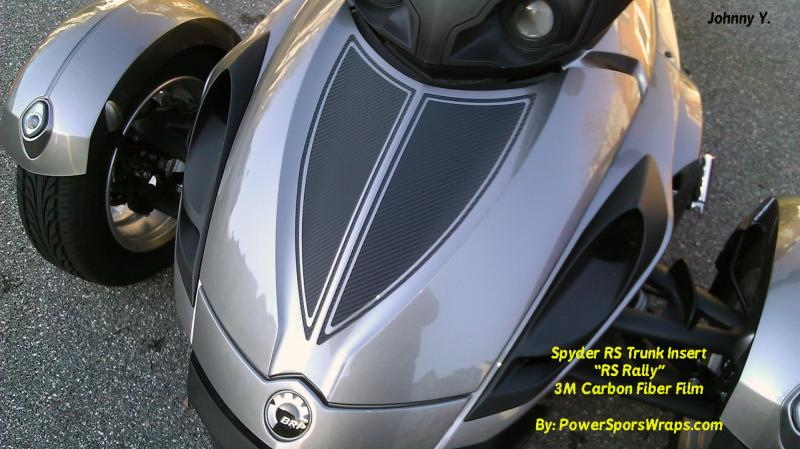 Make your Spyder stand out with one of our easy to apply trunk insert kits. To order please call or email pete@powersportswraps.com 814-838-6377