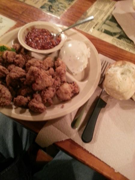 Mashed potatoes, beans and gizzards