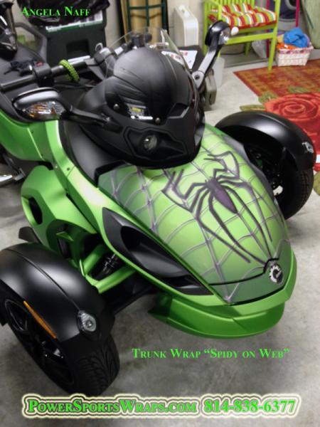 Neutron Green RSS with our Spidy on web green trunk wrap. What a combo... contact us with your Spyder project pete@powersportswraps.com