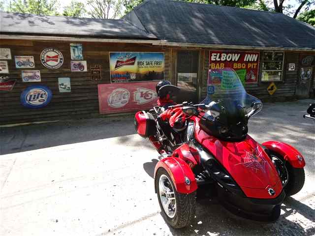 Outside the Elbow Inn at Devil's Elbow. 
At this "biker bar" they were having an Easter Egg Hunt for employees children.