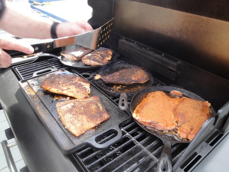Palmer- Alaska - Blackened halibut and salmon.  Yummmm..