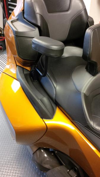 Passenger armrests from Cruiser Customizing. Com  Was purchased as chrome, had to powder coat it black