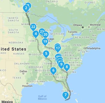 Planned Pines to Palms 2018 Trip