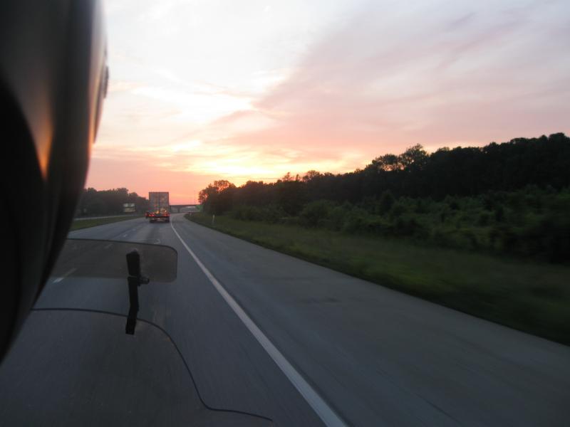 Rain delayed start and several rain stops along the way and it is now sundown, and we are still on the road.