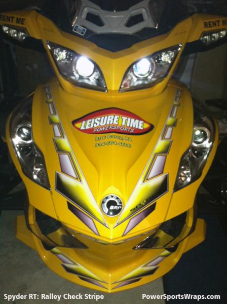 Ralley Check  Yellow- Add some style to your RT, RS, RSS or ST by applying  one of our 3D Graphics kits to your Spyder. 
Email: Pete@powersportswraps.