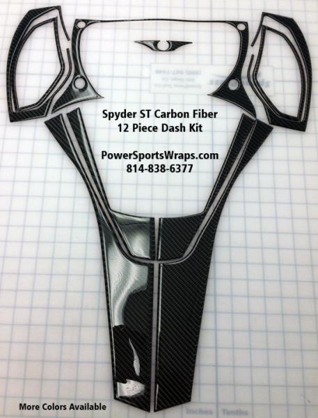 Real Carbon Fiber Spyder ST Dash Kit 12 pieces. Fits ST and ST-S models 
 To Order 814-838-6377
Email: pete@powersportswraps.com