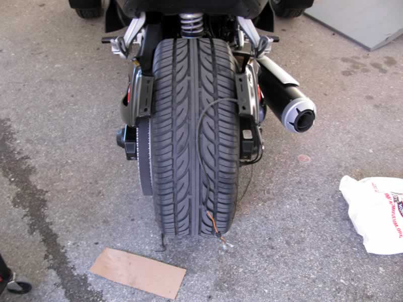 Rear fender removed for safe drilling