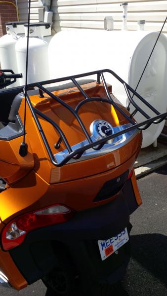 Rear luggage rack from Cruiser Customizing. Com  Was purchased as chrome, had to powder coat it black