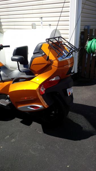 Rear luggage rack from Cruiser Customizing. Com  Was purchased as chrome, had to powder coat it black