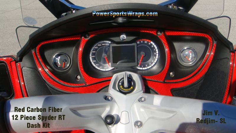 Red Carbon Fiber Dash kit   RT Spyder
Our 12 piece kit is a great addition for your Spyder if you are looking to make your bike stand out from all the