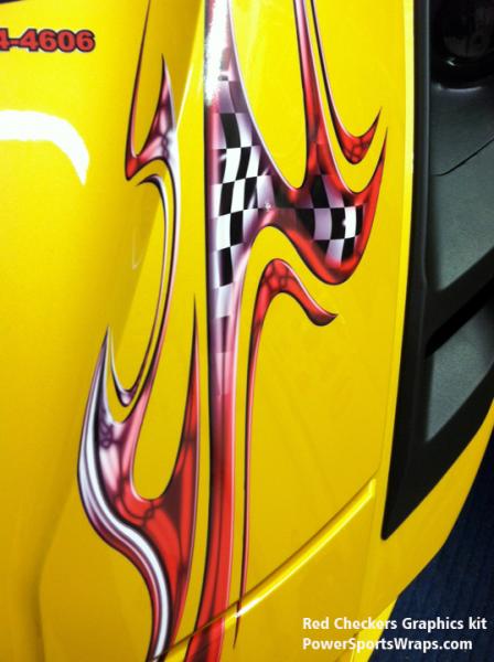 Red checkers close- notice the detail in this custom graphics kit. You just peel & stick this kit to apply it. Save hundreds by using one of our shape