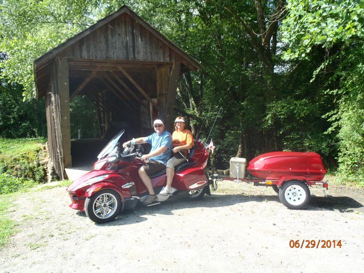 Red in front of the Oldest Covered Bridge in GA