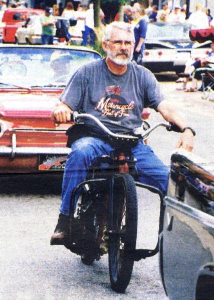Riding my Simplex bobber at our annual Cruise-the-Gut in downtown Battle Creek, 2010.