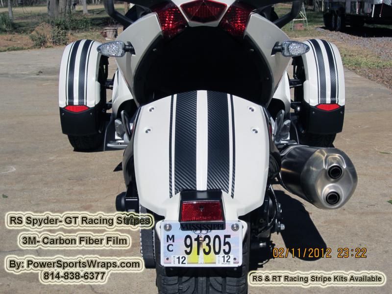 RS- GT Racing stripe kit  w/  fender kit for Spyder RS & RT models. The 3M carbon fiber film is like no other film and looks just amazing.  Norbert...