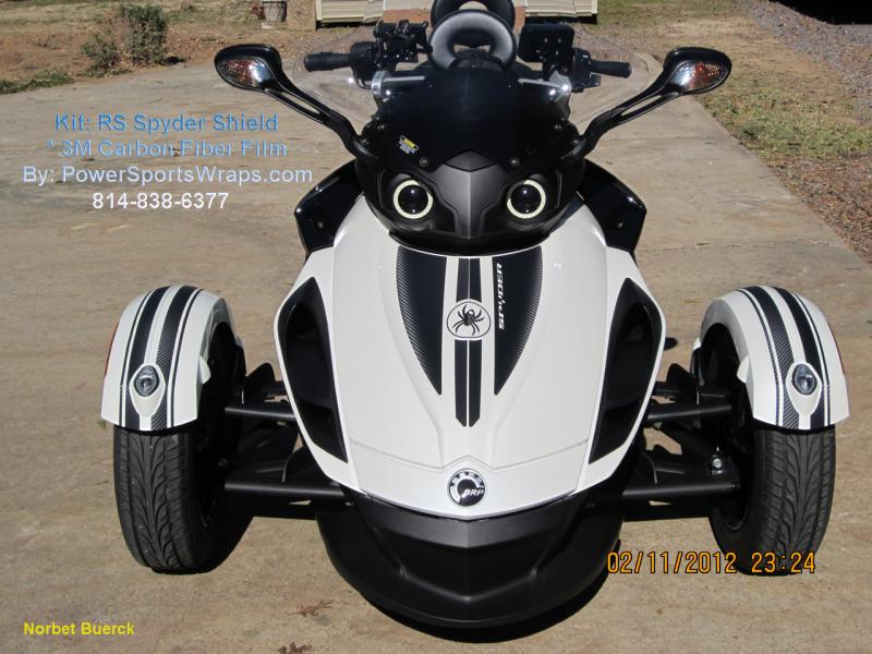 RS Spyder Shield w  fender kit produced in our 3M Carbon Fiber film.  See how it catches the light?