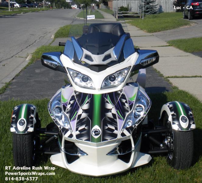 RT Adrenaline Rush RT wrap kit- We created this kit for our customer Luc. It covers various panels on the Spyder RT. Each piece is pre-cut to fit with