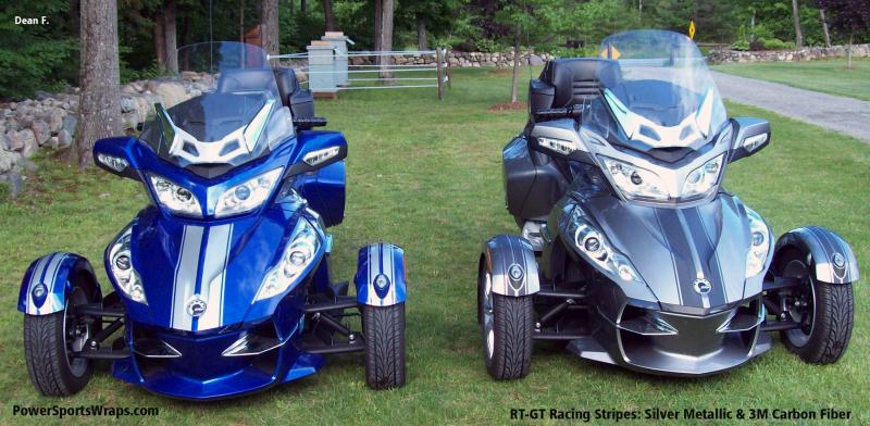 RT GT Racing Stripe Kit- Silver Metallic & 3M carbon fiber examples.  Silver Metallic kit Center parts only $89.00 Carbon Fiber centers only $124.00  