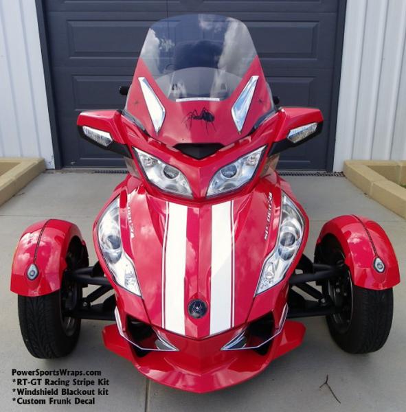 RT GT Racing stripes Produced in White along with our RT Windshield blackout kit produced in Red.  Email: pete@powersportswraps.com