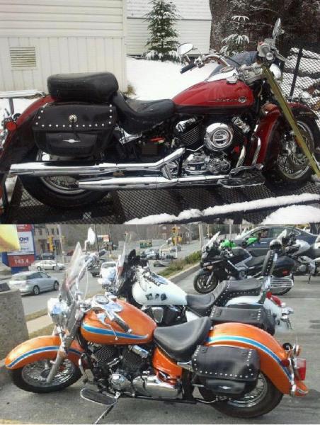 Sally before & after. Ithis is a 2000 Yamaha V-Star 650. We bought it (stock) top picture, but hated the color. This was my first paint job since I wa