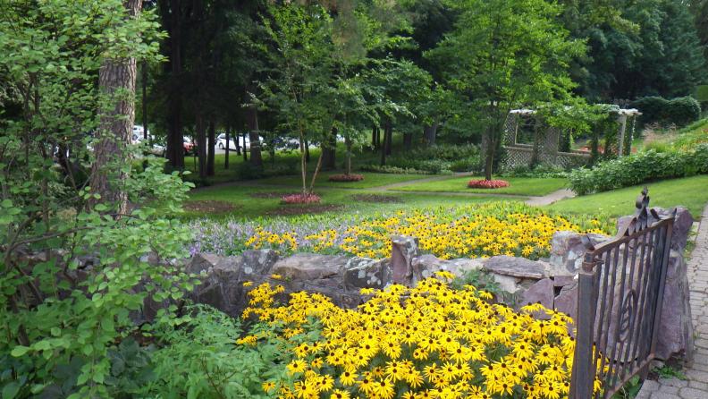 Schell Brewery tour.  Gardens at the brewery.